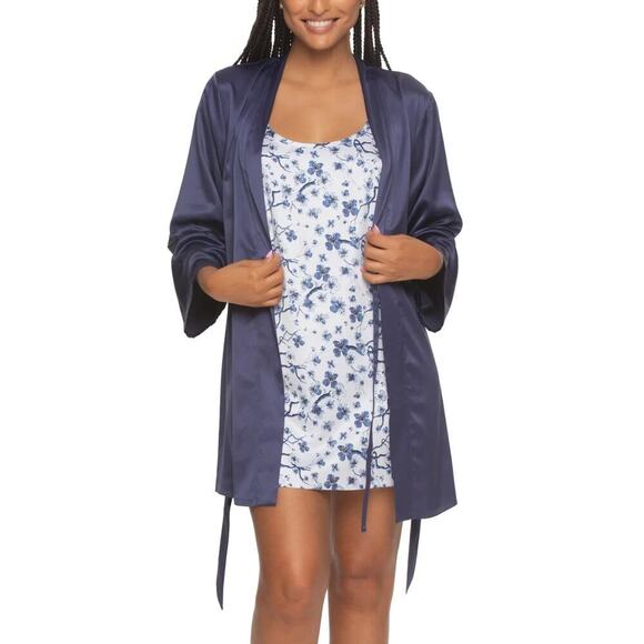 New Felina Women's 2-Piece Floral Soft Satin Chemise & Robe Set - Picture 1 of 7